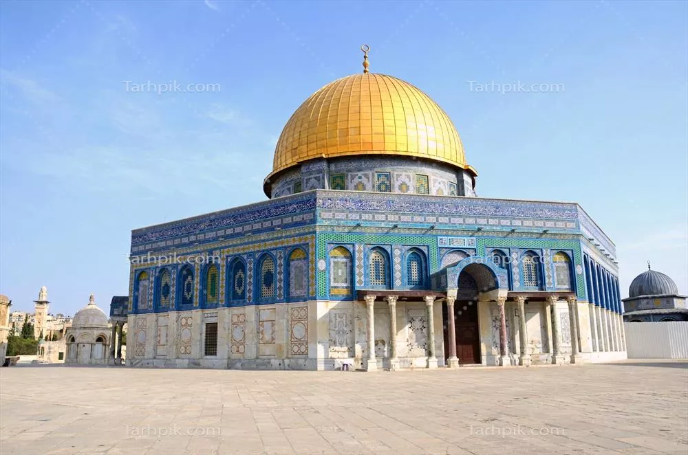 عکس نمایی زیبا از گنبد طلایی مسجد قبه الصخرة در اورشلیم