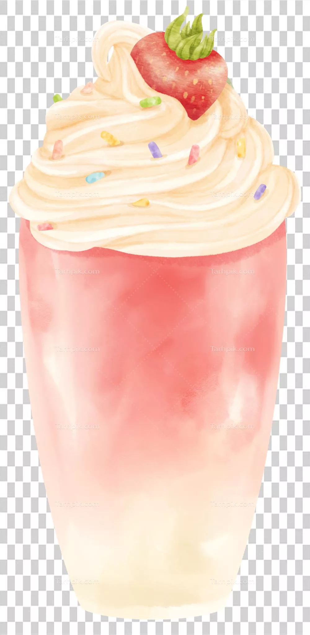 عکس دوربری نوشیدنی تابستانی با طراوت توت فرنگی در طراحی آبرنگی