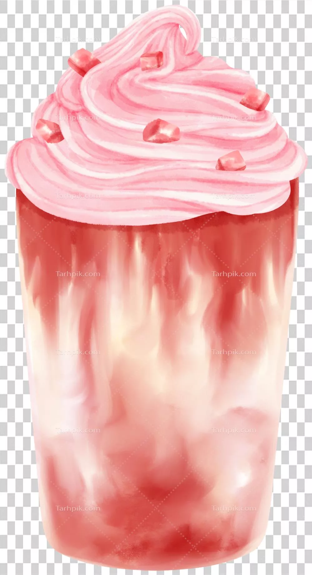 عکس دوربری نوشیدنی تابستانی با طراوت توت‌فرنگی در تکنیک آبرنگ