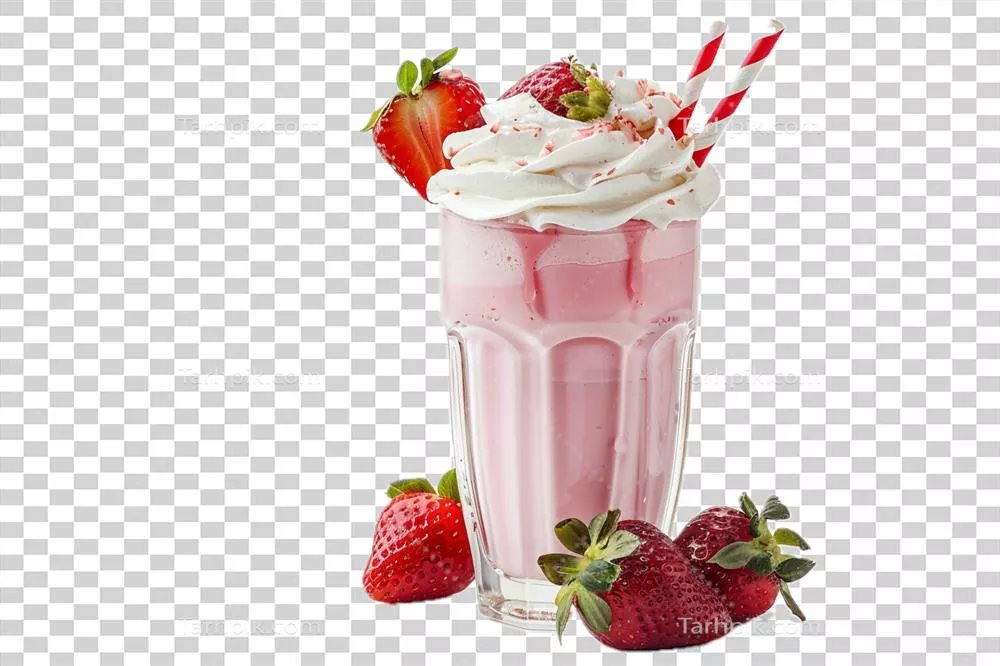 عکس دوربری شیک خوشمزه توت فرنگی صورتی با خامه زده شده بر روی آن