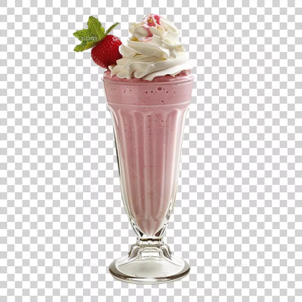 عکس دوربری شیک توت فرنگی با خامه زده شده و دانه های توت فرنگی