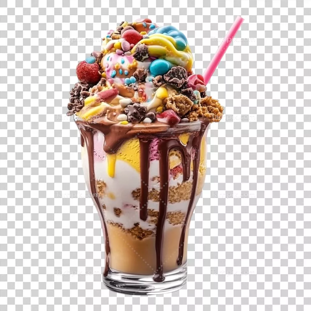 عکس دوربری آیسکریم و ساندا بر روی پس زمینه شفاف و زیبا