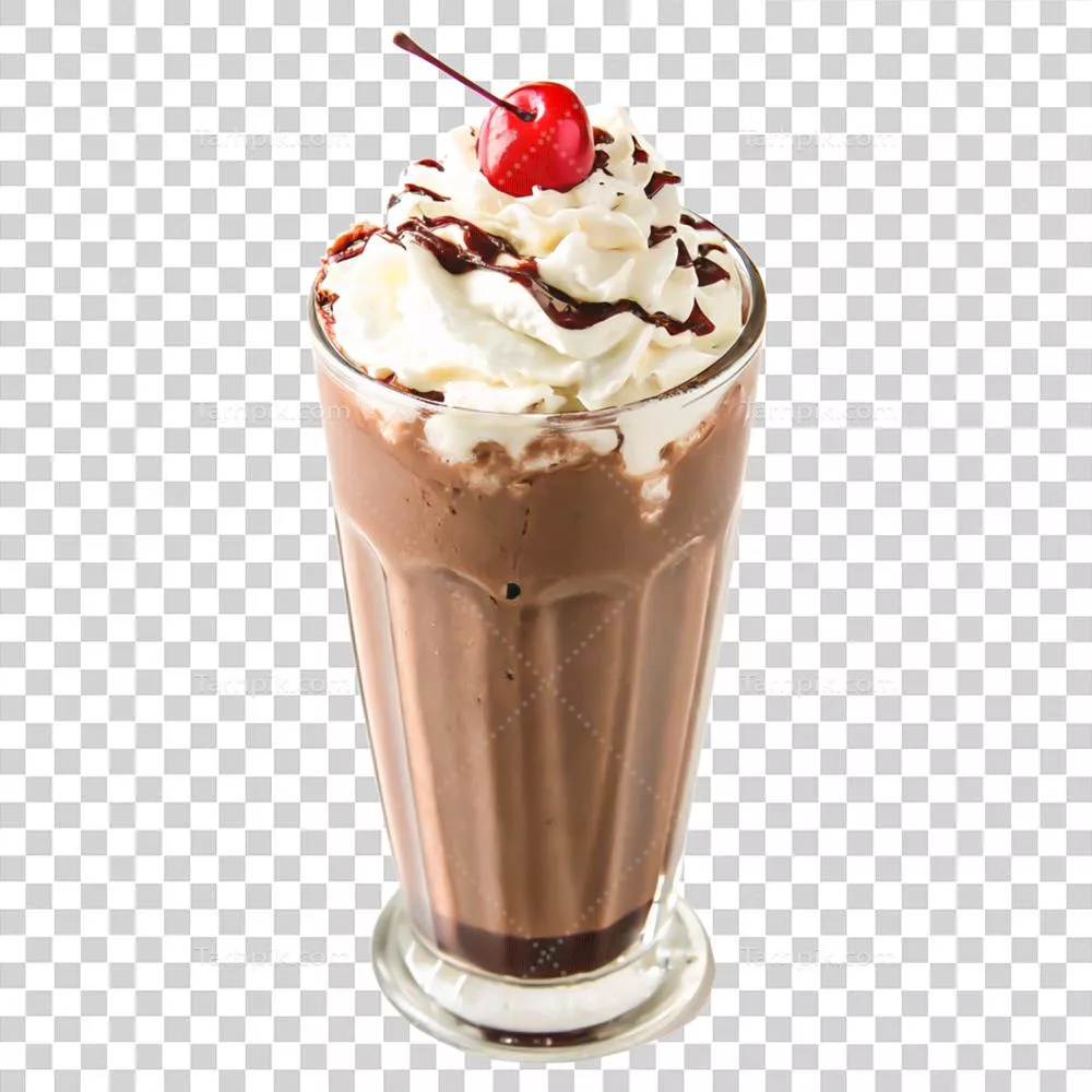 عکس دوربری اسموتی شکلاتی و مالت خوشمزه با خامه فرم گرفته و تزئین گیلاس