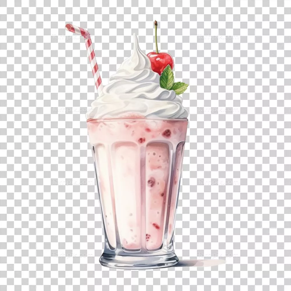 عکس دوربری تصویرسازی آبرنگی از میلکشیک و بستنی لذیذ