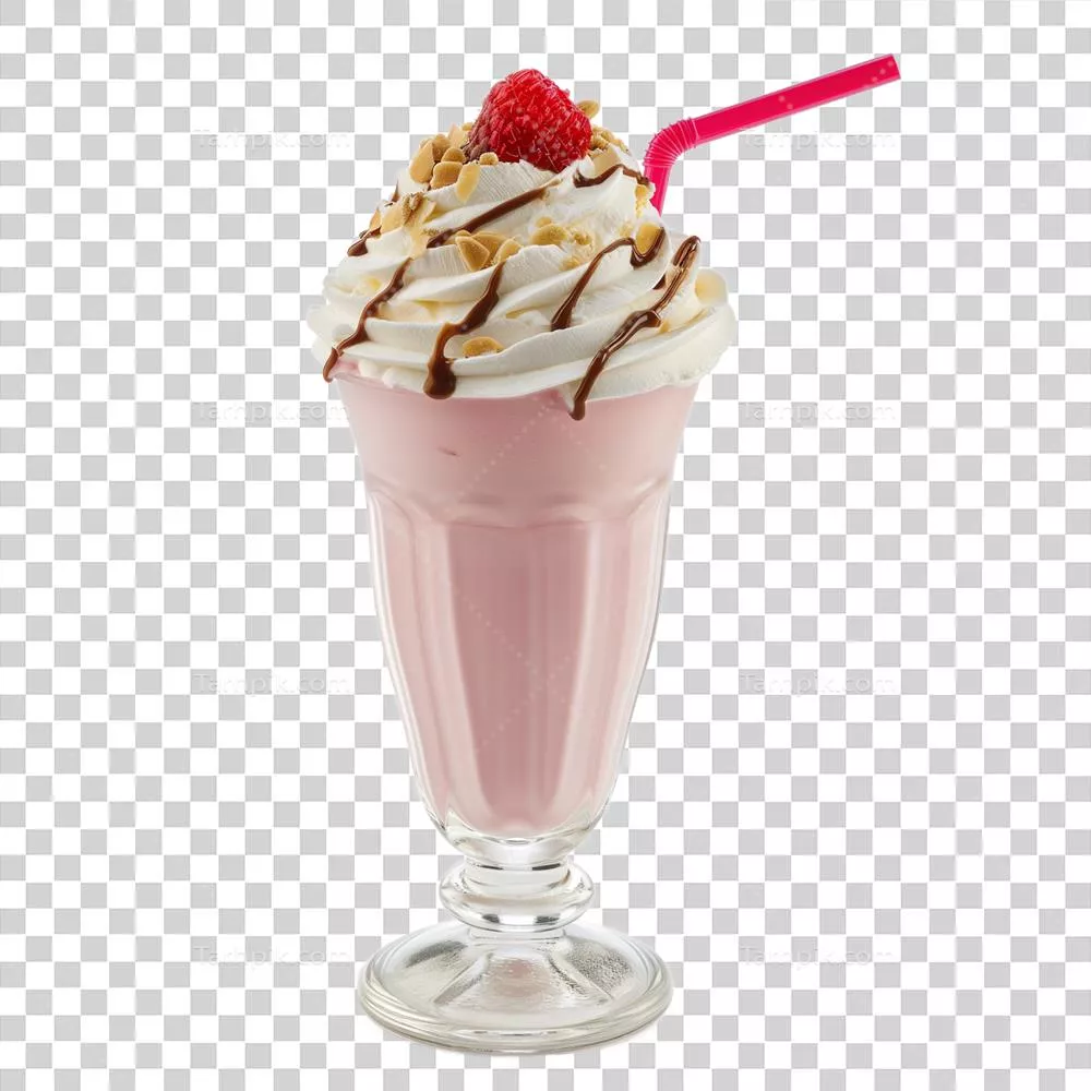 عکس دوربری شیک شیر خوشمزه تولید شده با هوش مصنوعی در نمای جانبی و پسزمینه شفاف