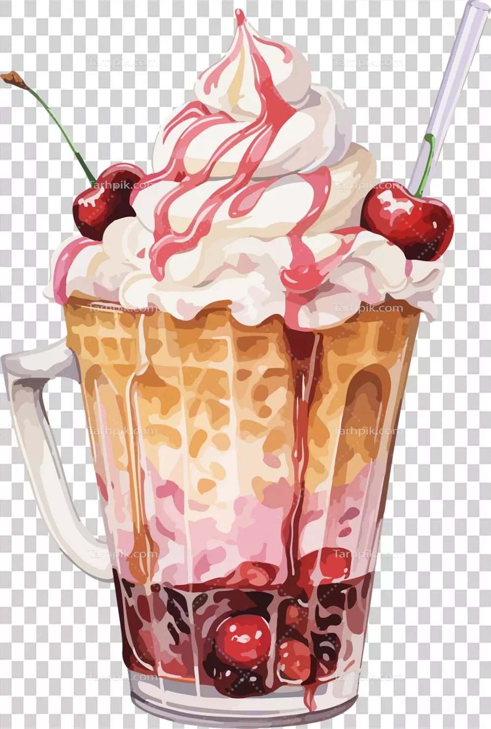 عکس دوربری طراحی و تصویرسازی کلاژ فنجان بستنی با جزئیات زیبا