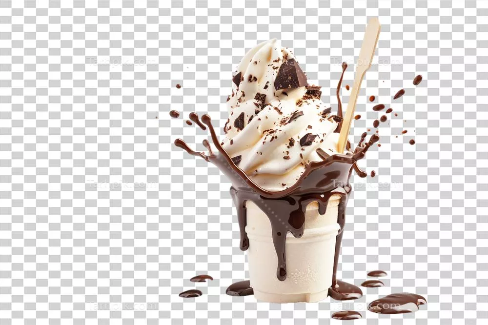 عکس دوربری بستنی چوبی کلفا با پوشش شکلاتی در زمینه شفاف و ساده