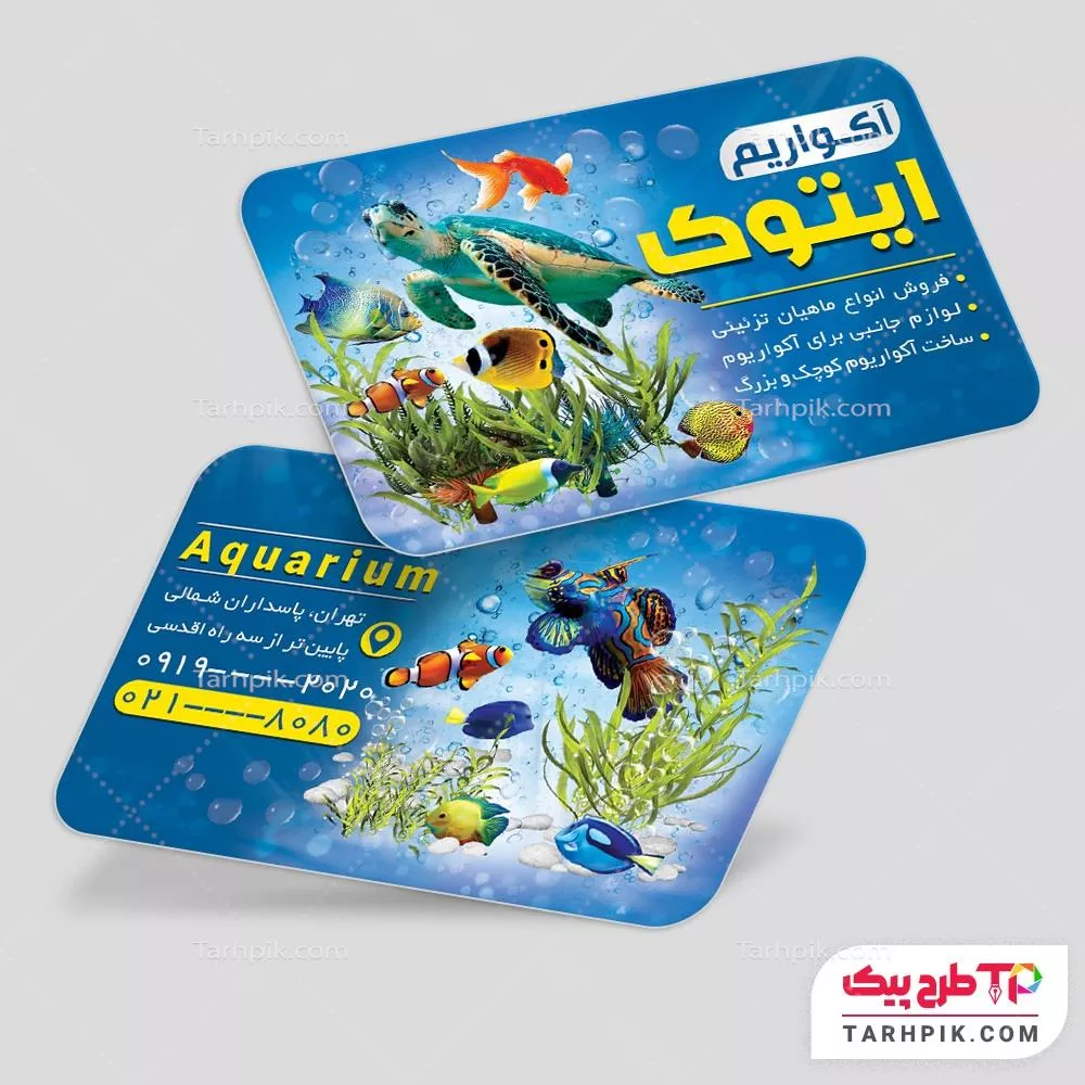 کارت ویزیت مینیمال آکواریوم و فروش ماهی تزئینی آماده چاپ