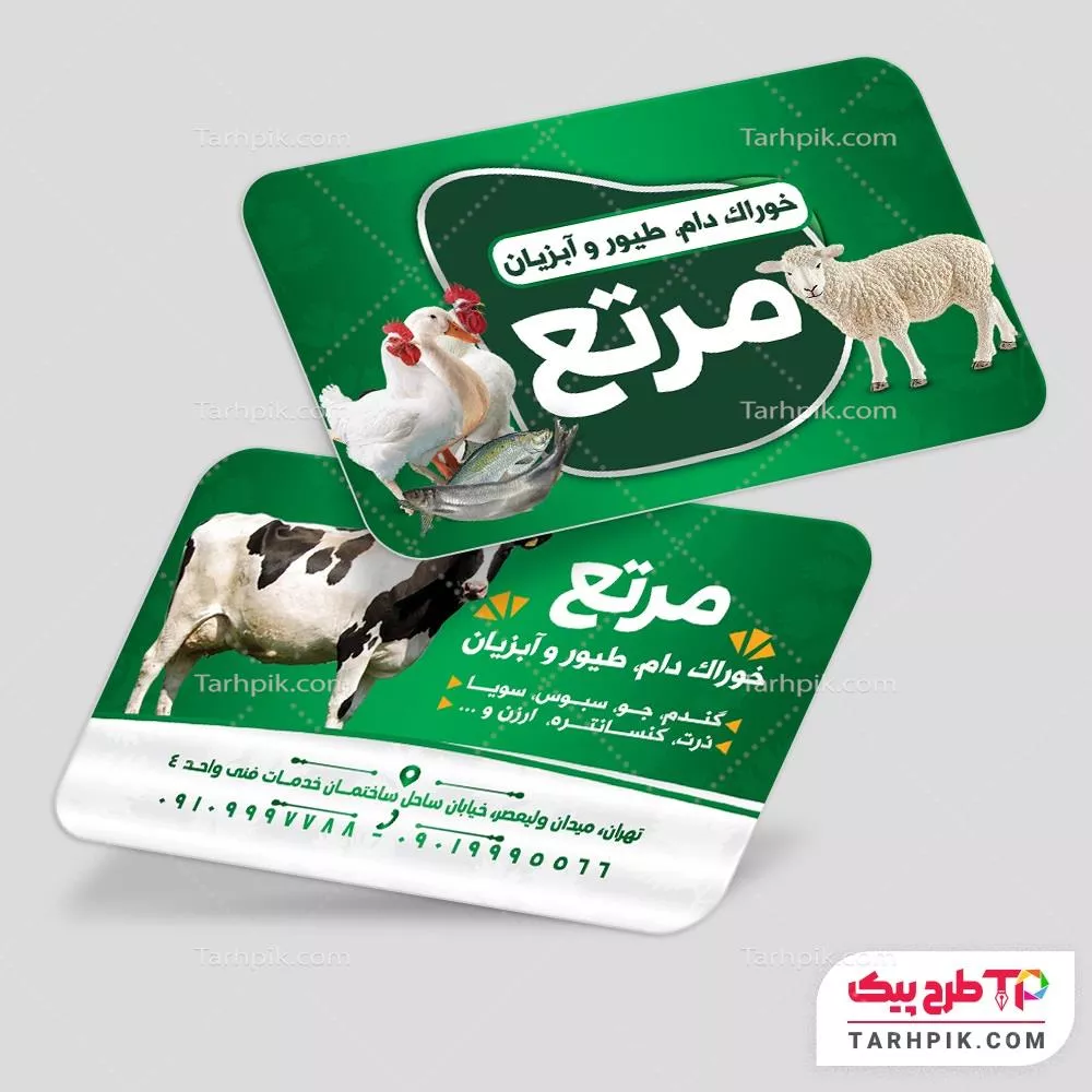 کارت ویزیت طرح حرفه ای خوراک دام، طیور و حیوانات با قابلیت ویرایش متن و فونت