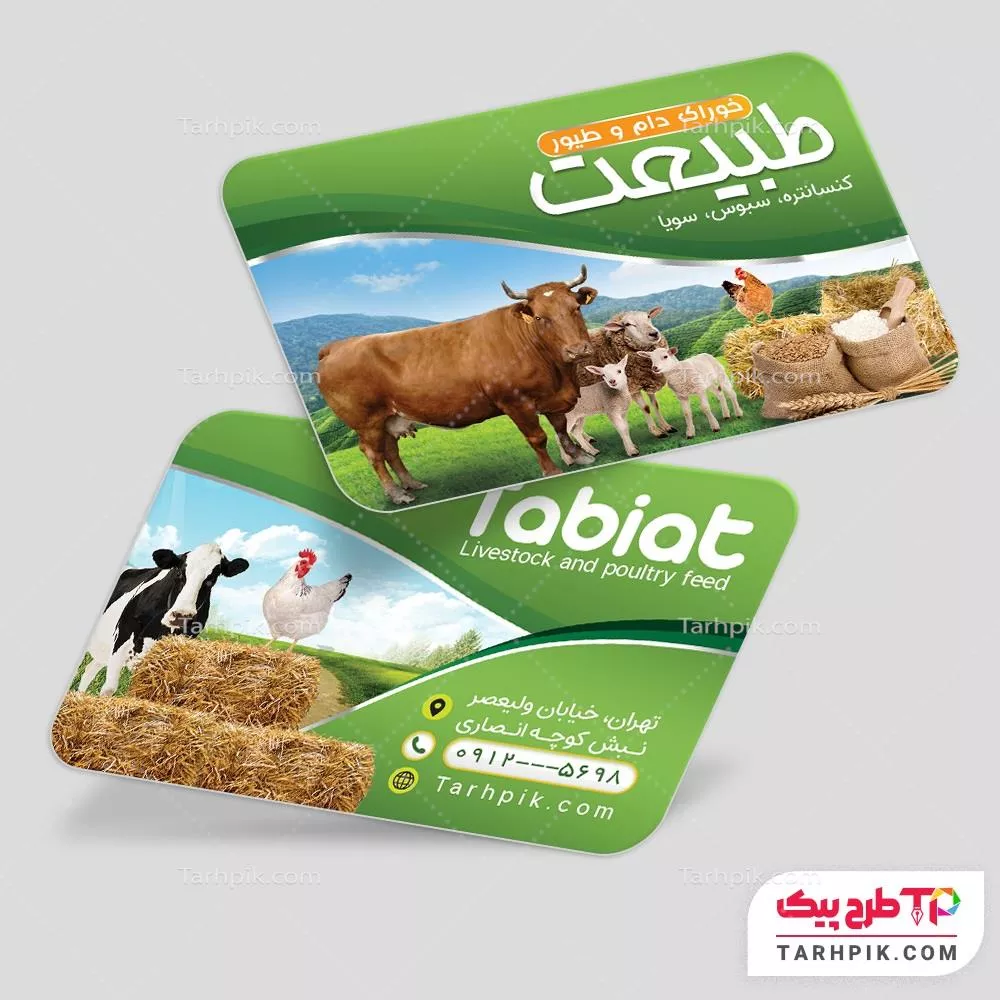 طرح لایه باز کارت ویزیت خوراک دام، طیور و حیوانات با قابلیت شخصی سازی