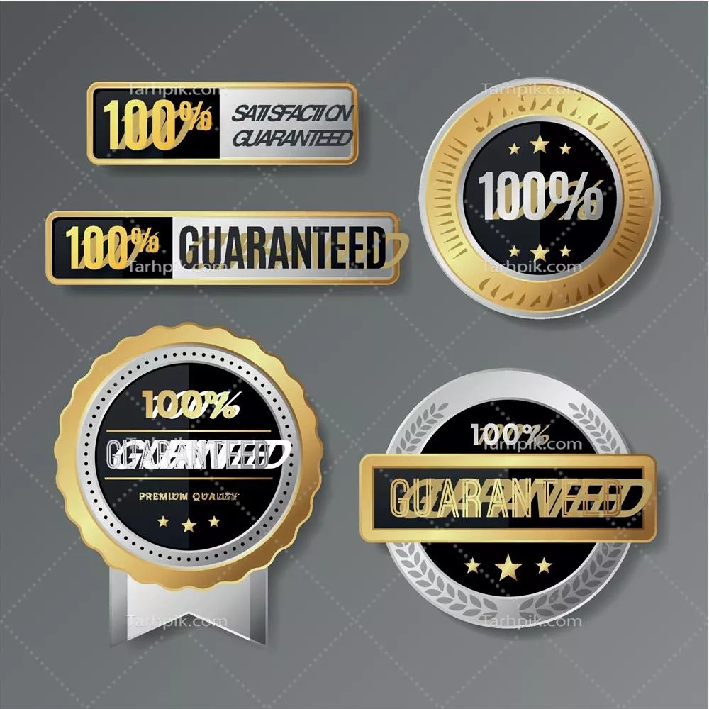 کلکسیون وکتور برچسب تضمین 100 درصدی با طراحی جذاب و خلاقانه