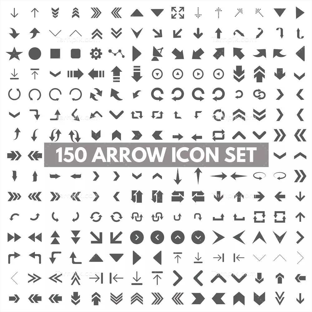 مجموعه ۱۵۰ آیکون فلش و پیکان وکتور برای طراحی گرافیکی