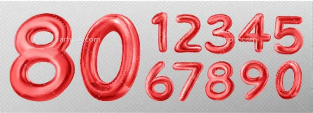 فونت اعداد سه بعدی قرمز با طراحی بالن ها و ارقام وکتوری