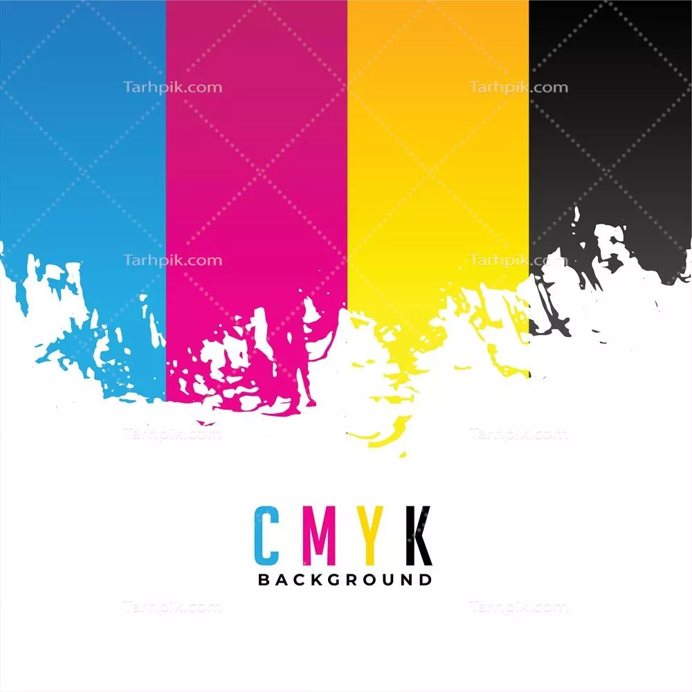 وکتور پسزمینهی طراحی انتزاعی با نوارهای رنگی CMYK و الگوهای جذاب