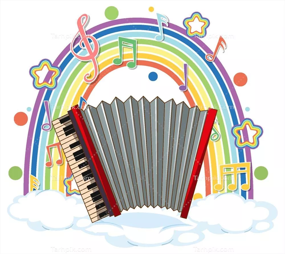 آکاردئون با نمادهای ملودی به صورت وکتوری و رنگین کمانی