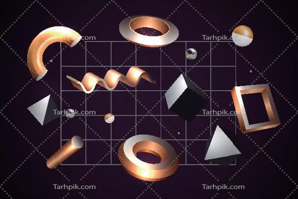 وکتور شکلهای هندسی سه بعدی با افکت ضد جاذبه بر روی پسزمینه سیاه