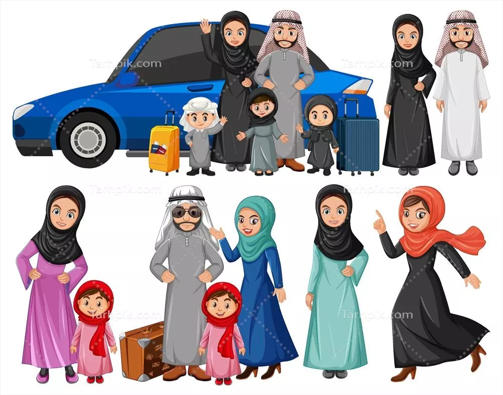 وکتور عرب ها با کیف و چمدان در حال سوار شدن به خودرو