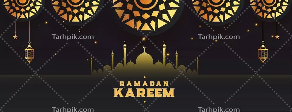 وکتور بنر طلایی تزیینی ماه رمضان با طراحی مسجد و آرایش عربی