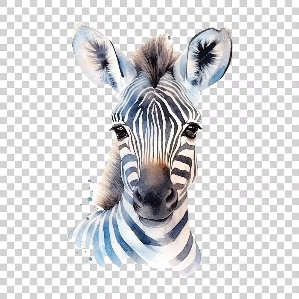 عکس دوربری زبره آبرنگی کوچک روی پسزمینه شفاف به تصویر کشیدهشده با هوش مصنوعی