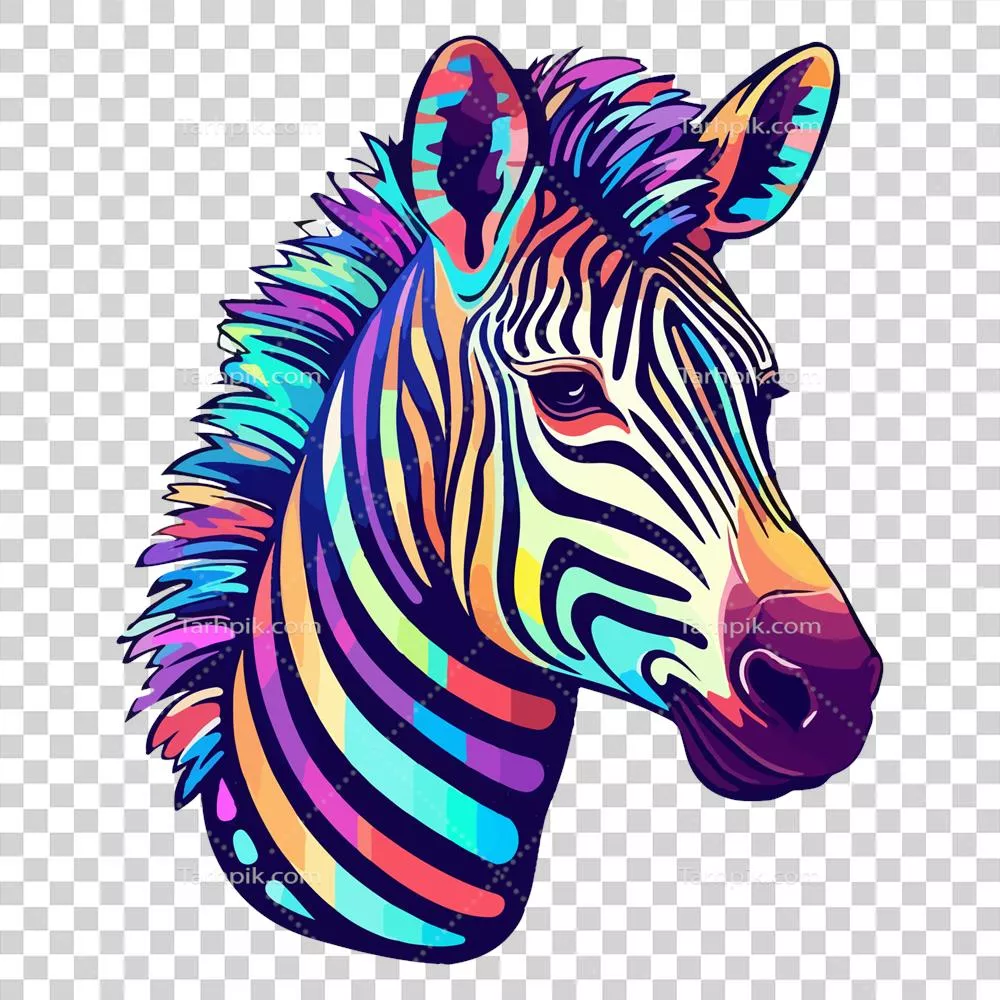 عکس دوربری زebرا در سبک هنری پاپ مدرن: تصویر رنگارنگ و زیبا برای استیکر