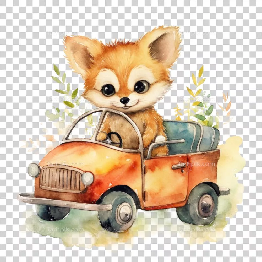 عکس دوربری تصویرسازی زیبا از حیوانات نوزاد آب رنگی درون ماشین