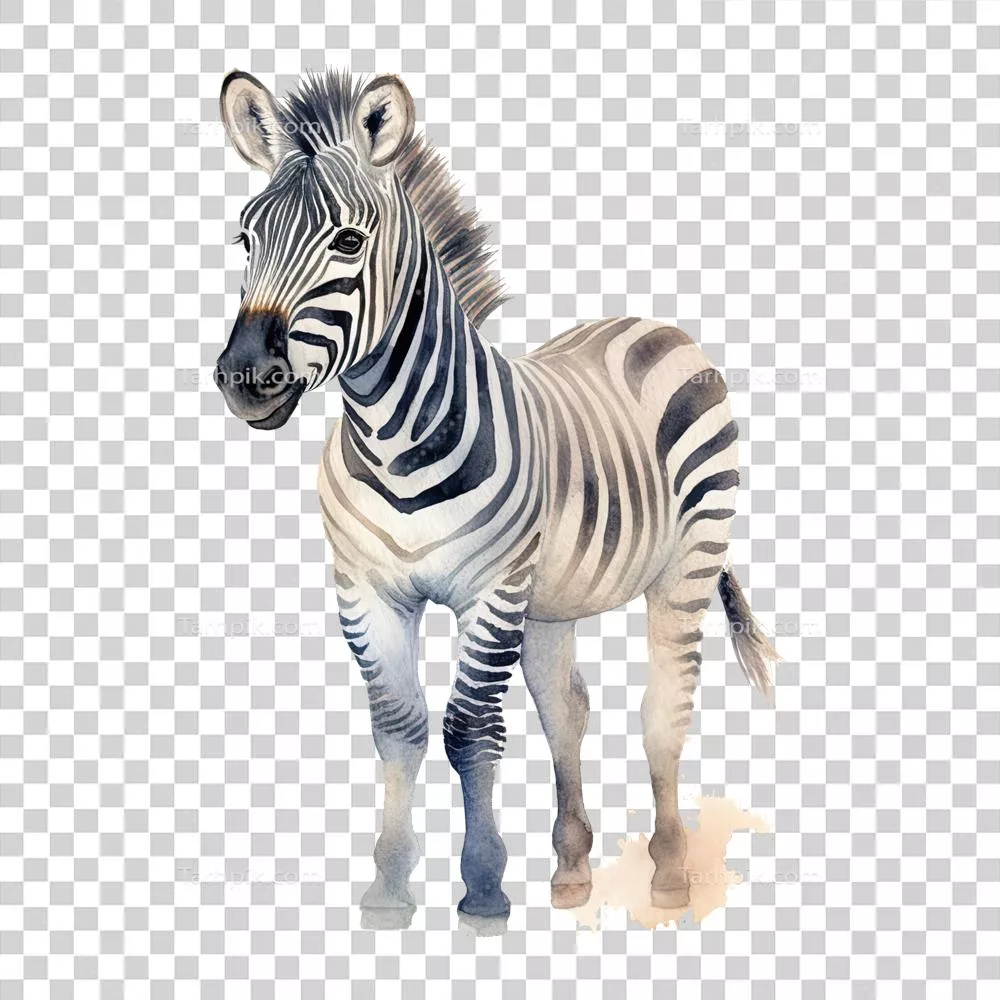 عکس دوربری زebra کوچک با آب رنگی بر روی زمینه شفاف و طراحی هوش مصنوعی