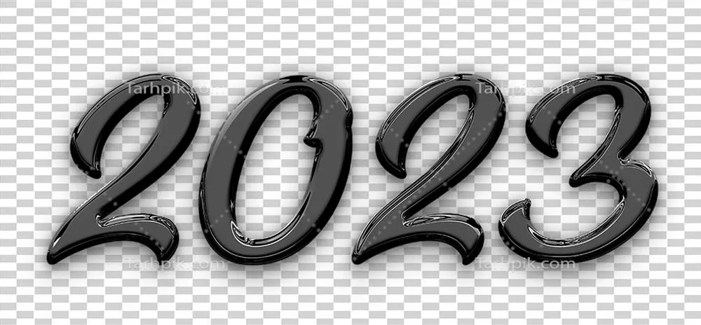 عکس دوربری حروف سه بعدی برجسته به رنگ مشکی با نمای فلزی برای سال 2023 جدا شده و ایزوله