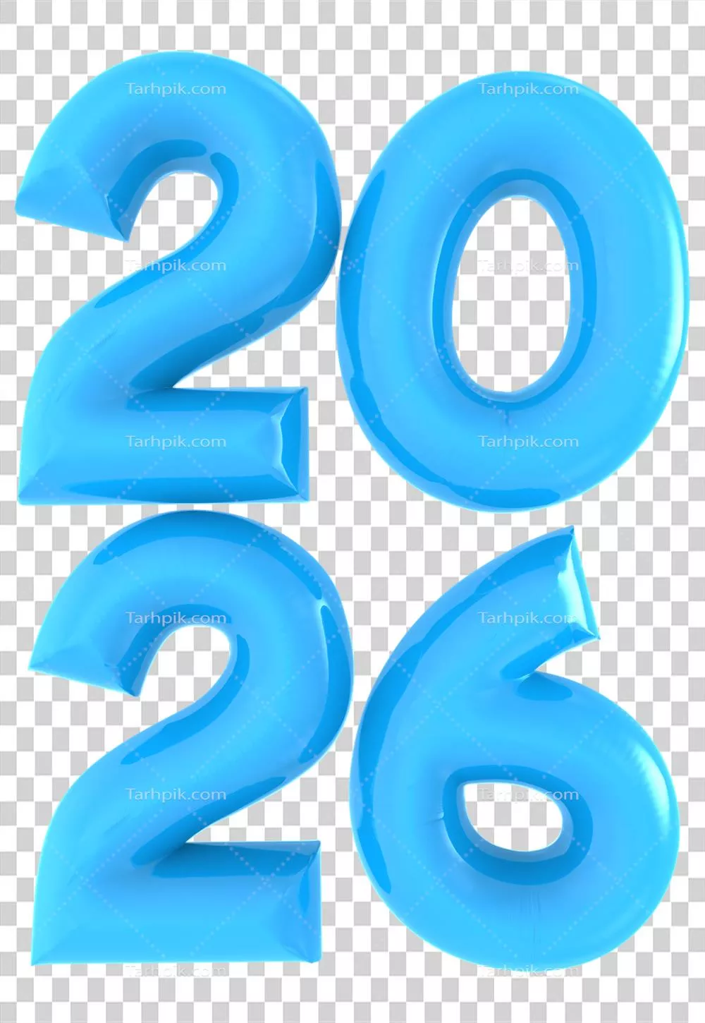 عکس دوربری رندر سه‌بعدی عدد ۲۰۲۶ به رنگ آبی با جزئیات خیره‌کننده