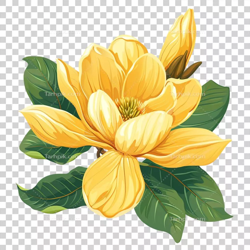 عکس دوربری تصویری از گل مگنولیا زرد به سبک کلیپ آرت با جزئیات زیبا