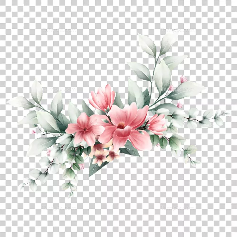 عکس دوربری ترکیب رنگی زیبای دسته گل‌های آبرنگی با طراحی هنری دلنشین