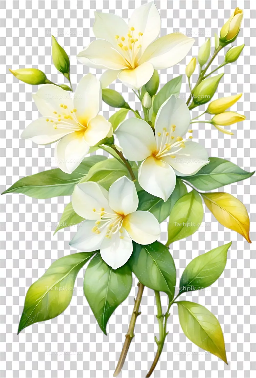 عکس دوربری نقاشی آبرنگی با استفاده از هوش مصنوعی از گل یاسمن