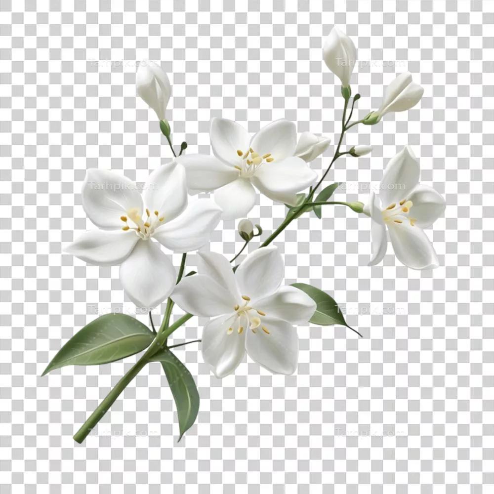 عکس دوربری خوشه‌ای از گل‌های یاس سفید با گلبرگ‌های جزئیات دار