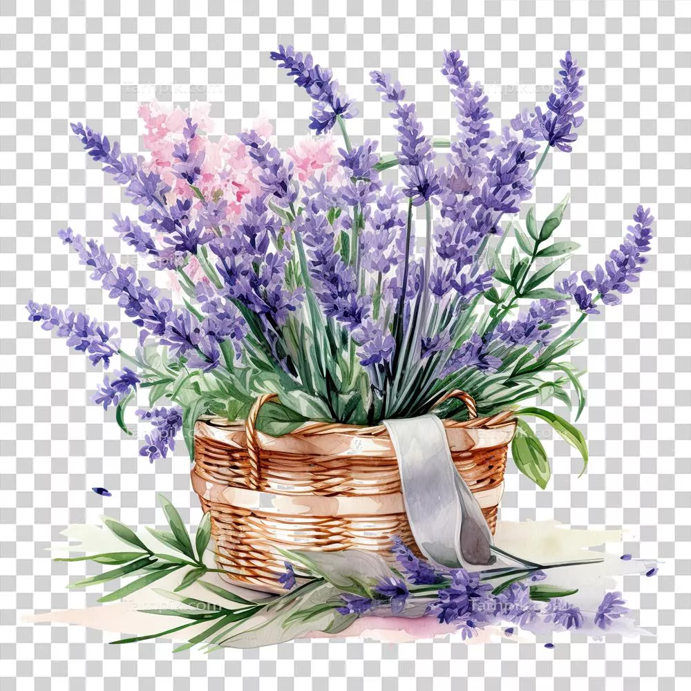 عکس دوربری گلدان گل اسطوخودوس آبی با کیفیت در پسزمینه سفید و رویکرد هنری