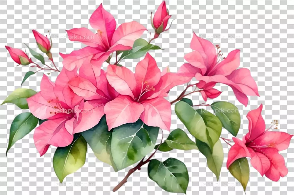 عکس دوربری نقاشی آبرنگ تولید شده با هوش مصنوعی از گل بوگینویلا