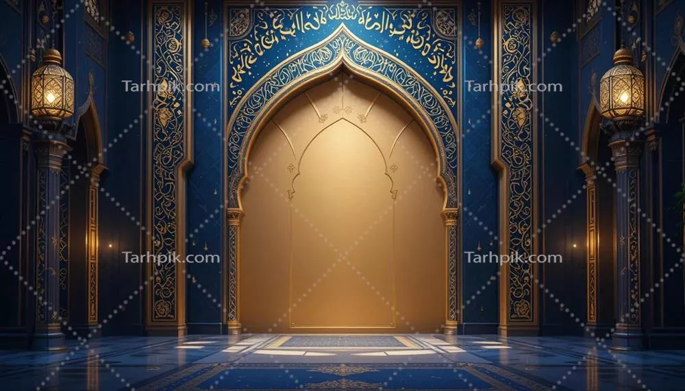 عکس قوس اسلامی با الگوهای هندسی طلایی و زیبا در معماری