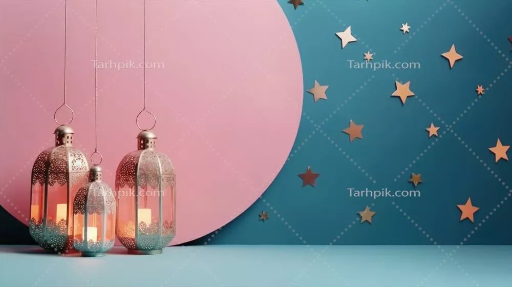 عکس الهامگیری از ستارههای هندسی عربی با چراغ و ماه برای طراحیهای هوش مصنوعی