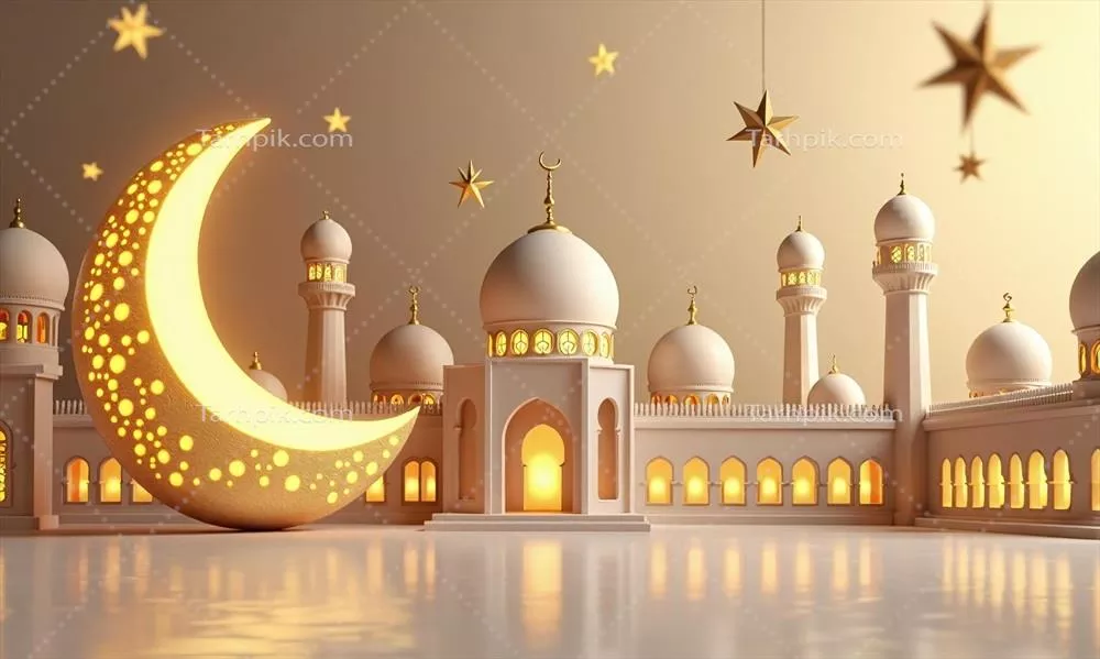 عکس معماری اسلامی: الگوهای زینتی مساجد و هلال طلایی