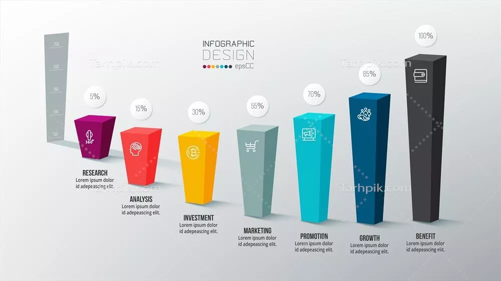 وکتور قالب اینفوگرافیک کسب و کار با چارتهای حرفهای و جذاب