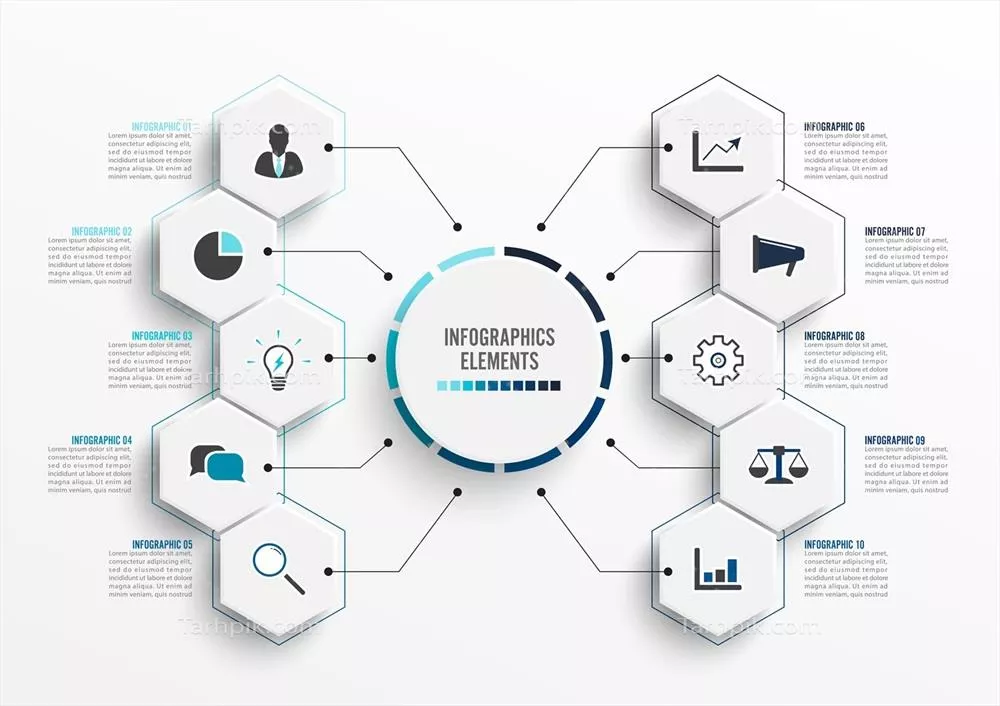 الگوی اینفوگرافیک وکتوری با برچسبهای کاغذی سهبعدی و دایرههای یکپارچه برای مفهوم کسبوکار