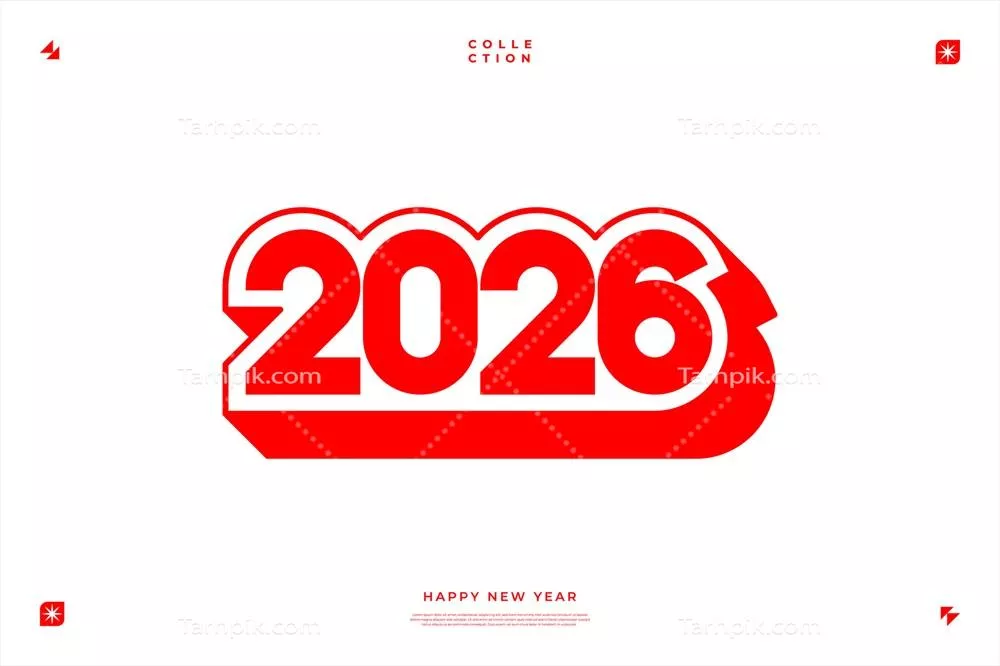 وکتور طراحی عدد قرمز ۲۰۲۶ برای سال نو میلادی و خوشحالی سال جدید