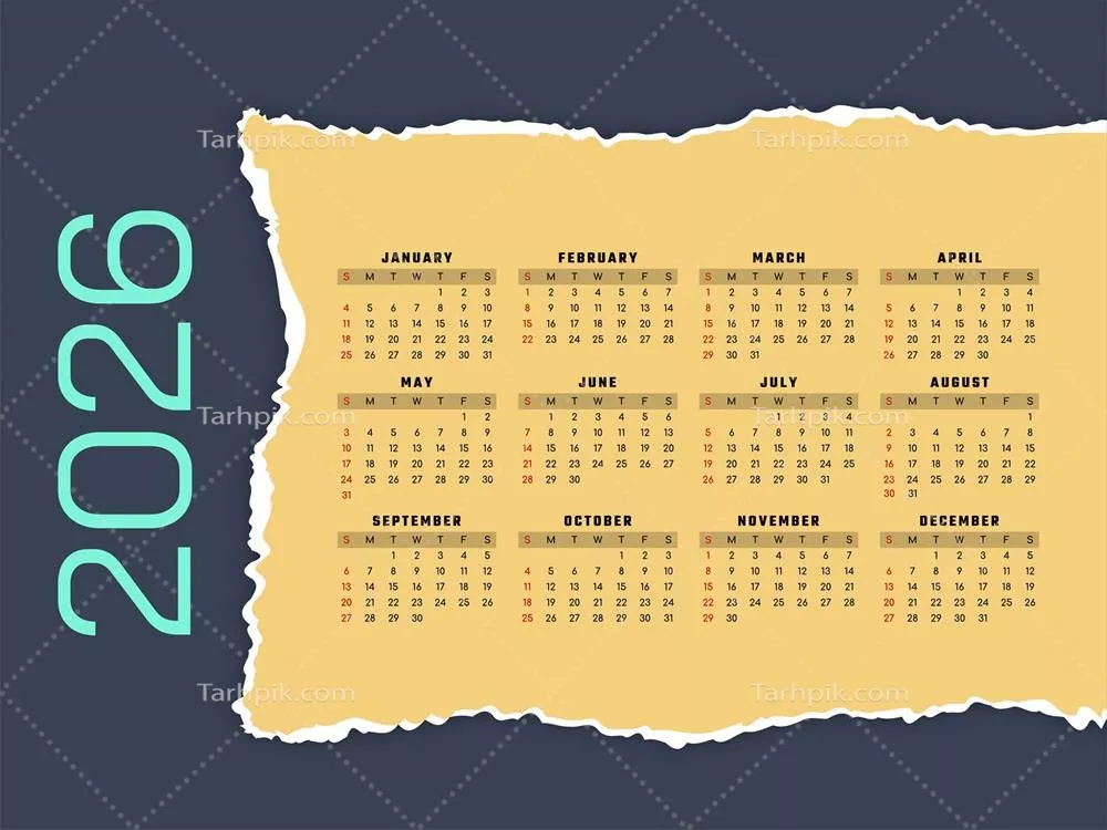 وکتور طراحی تقویم سال 2026: مدرن و شیک برای سال نو