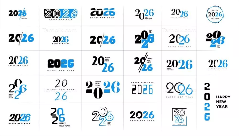وکتور ست طراحی تایپوگرافی سال نو 2026 برای برندینگ و هویت برند