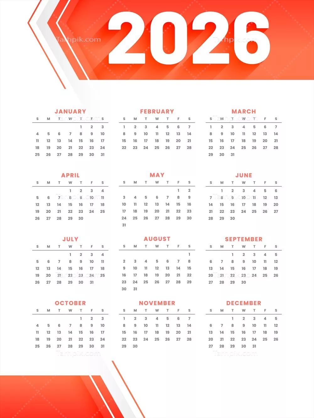وکتور طرح سالانه سفید و نارنجی ساده برای سال 2026