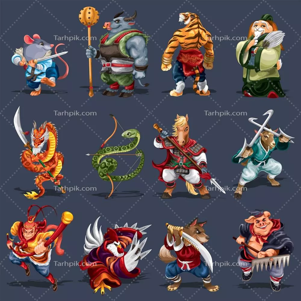 وکتور دوازده حیوان زودیاک چینی به سبک کونگفو: داستانها و ویژگیها