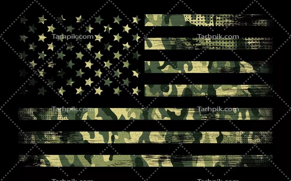 وکتور پرچم آمریکا با پس‌زمینه طرح نظامی سبز رنگ برای جلوه‌ای منحصر به فرد