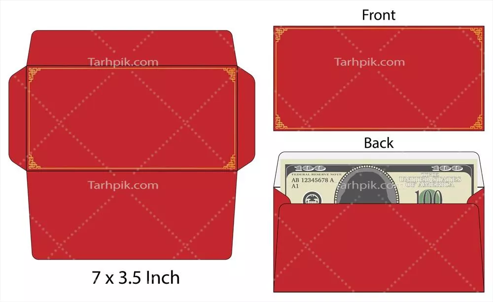 الگوی آماده ماکت برش قالبی پاکت به سبک چینی به صورت وکتور