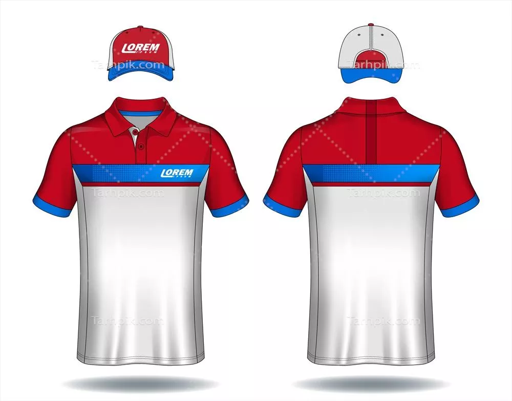 وکتور ست تی شرت های یکنواخت و کلاه های ورزشی برای تیم ها و گروه ها