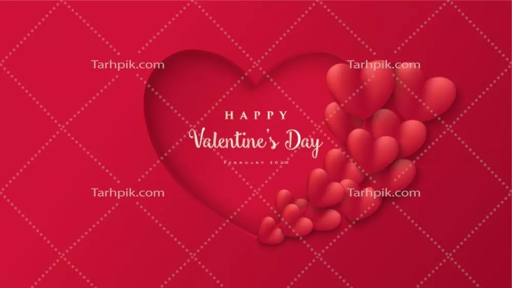 وکتور کارت ولنتاین ساده با تصاویری از اشکال کاغذی برش خورده و جملات عاشقانه