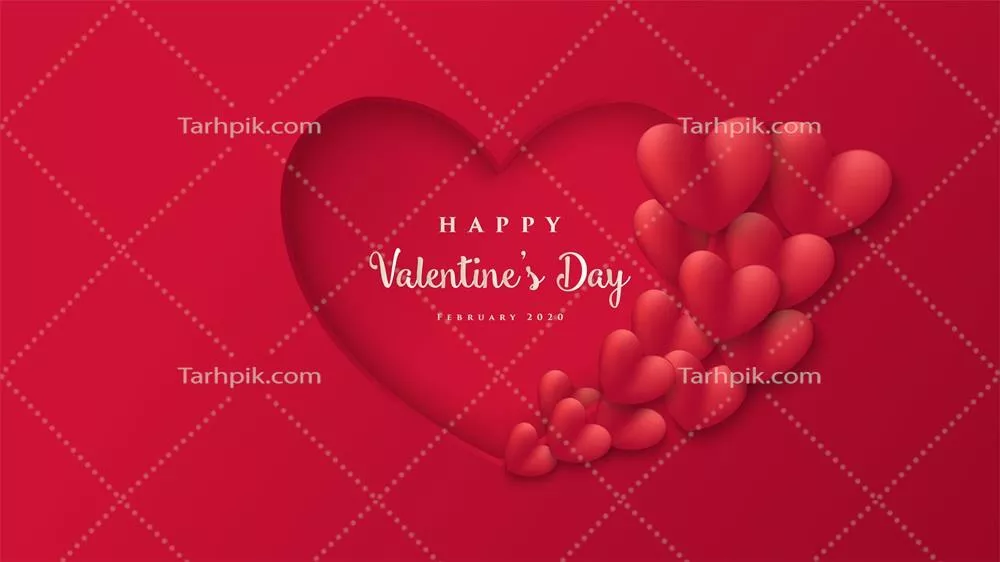 عکس ولنتاین ساده با تصاویر و شکل های کاغذی برش خورده و واژه ها در طراحی