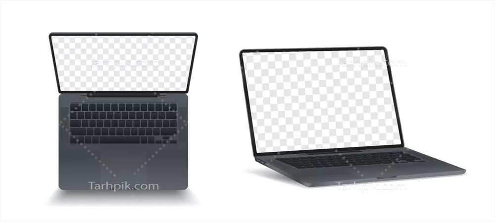 وکتور قالب موکاپ لپتاپ سهبعدی خاکستری با صفحهنمایش خالی برای طراحی